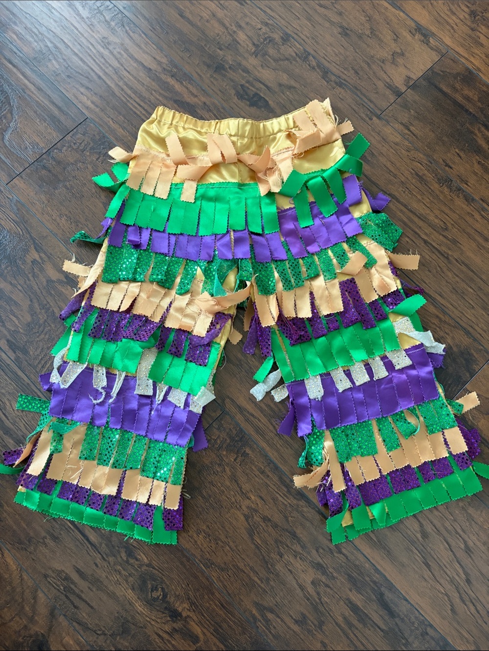Mardi Gras Colorful Fringe Kids Pants - Green, Purple, Gold